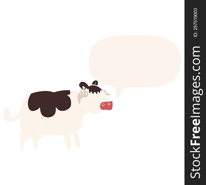 Cartoon Cow And Speech Bubble In Retro Style