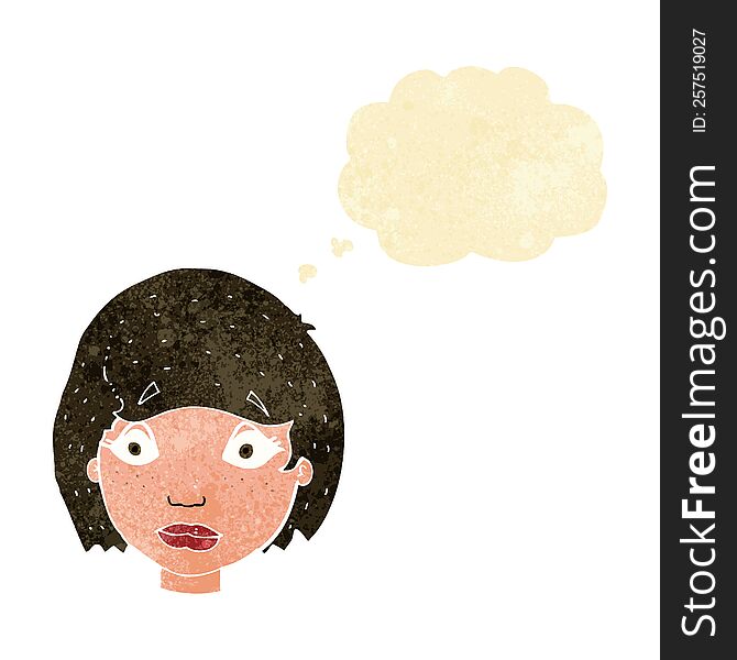 Cartoon Worried Female Face With Thought Bubble