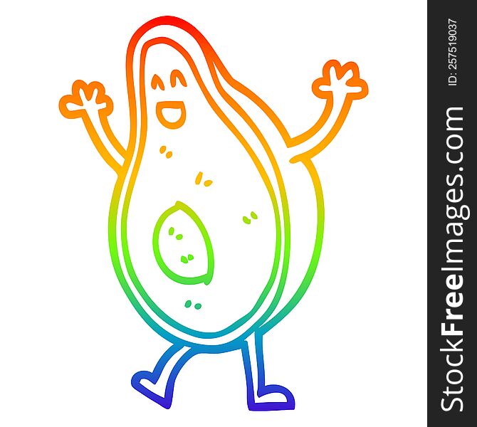 rainbow gradient line drawing cartoon dancing avocado