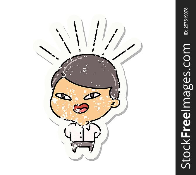 grunge sticker of tattoo style happy businessman