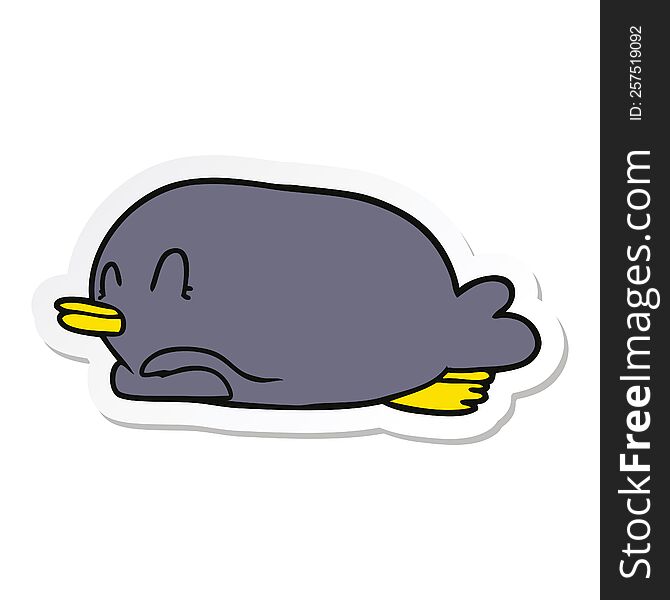 sticker of a penguin lying on belly