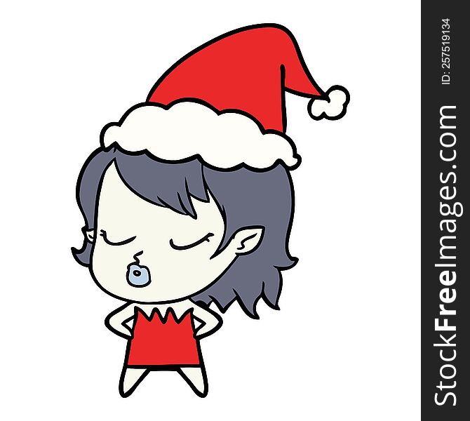 Cute Line Drawing Of A Vampire Girl Wearing Santa Hat