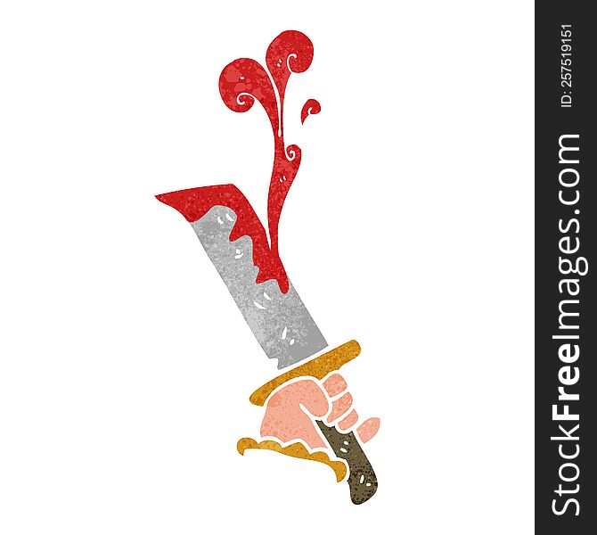 retro cartoon hand with bloody dagger