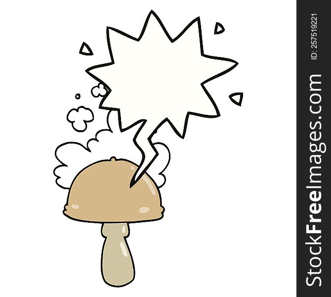 Cartoon Mushroom And Spore Cloud And Speech Bubble