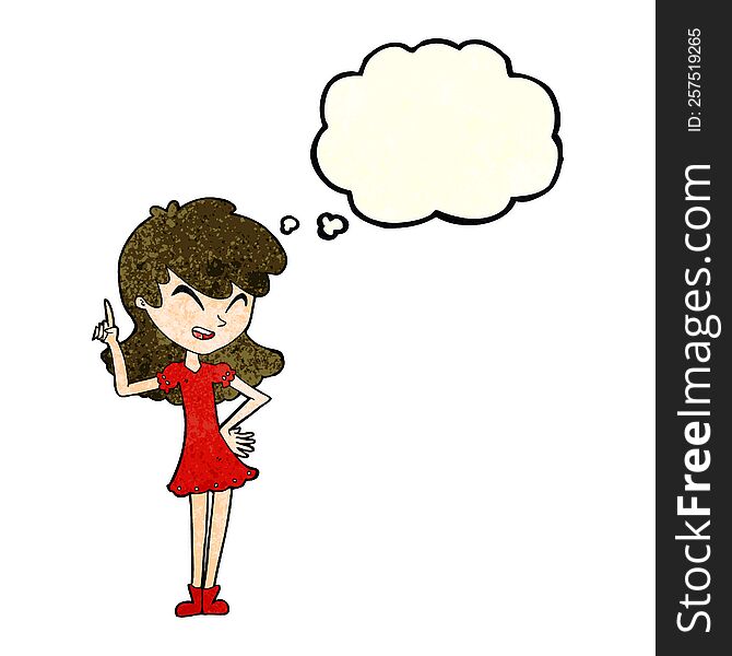 cartoon girl making point with thought bubble