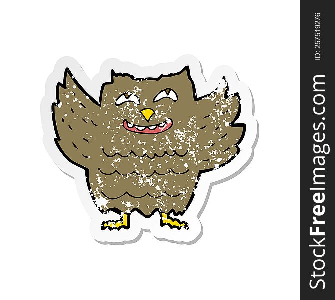 Retro Distressed Sticker Of A Cartoon Happy Owl