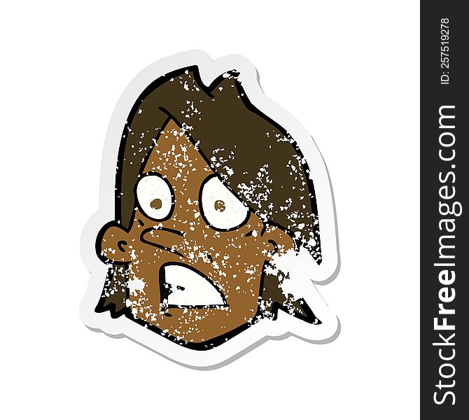 Retro Distressed Sticker Of A Cartoon Frightened Face