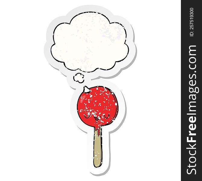 Cartoon Candy Lollipop And Thought Bubble As A Distressed Worn Sticker