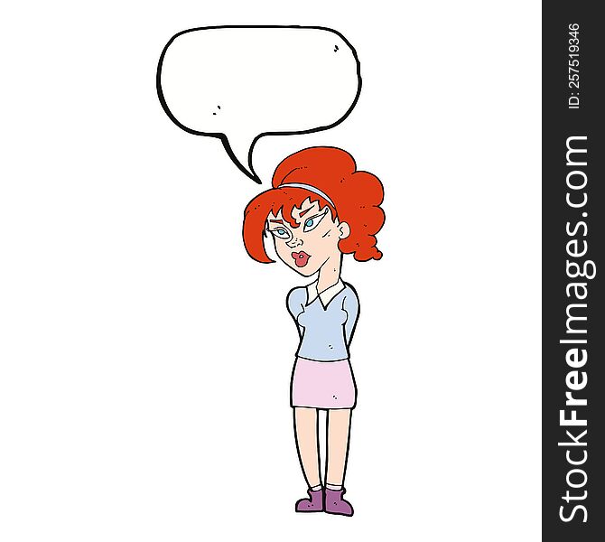 Cartoon Pretty Girl Tilting Head With Speech Bubble