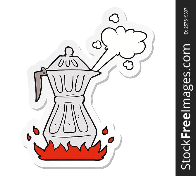 sticker of a cartoon steaming espresso pot