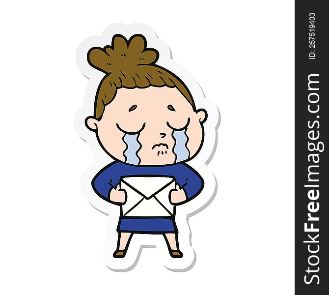 Sticker Of A Cartoon Crying Woman With Letter