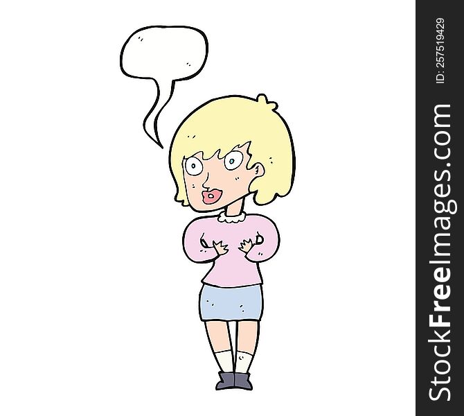 Cartoon Woman Making Who Me Gesture With Speech Bubble