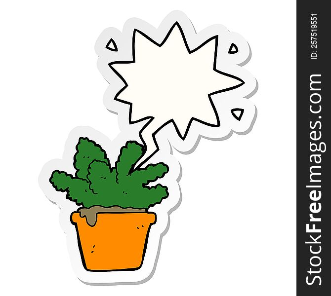 cartoon house plant with speech bubble sticker