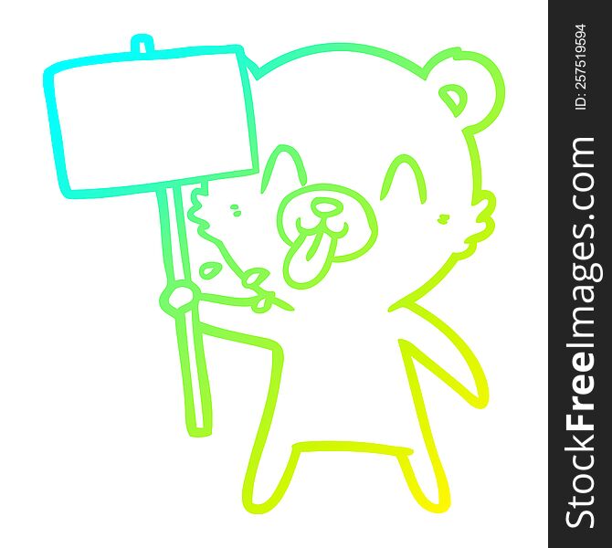 Cold Gradient Line Drawing Rude Cartoon Bear With Protest Sign