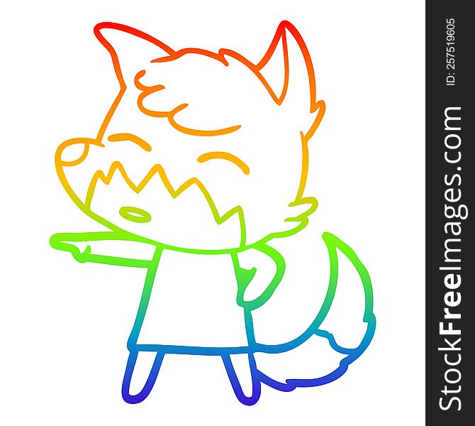 Rainbow Gradient Line Drawing Cartoon Fox In Dress Pointing
