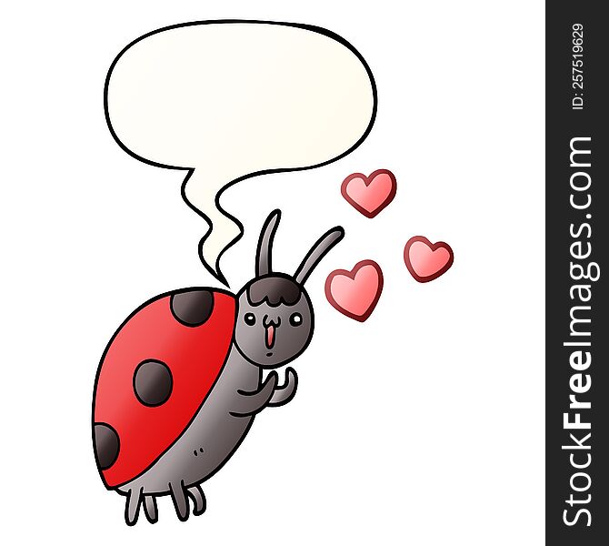 cute cartoon ladybug in love and speech bubble in smooth gradient style