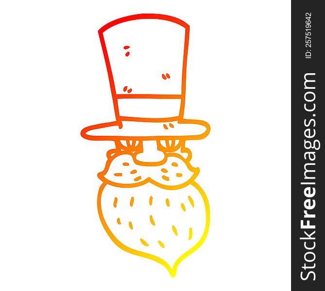 warm gradient line drawing of a cartoon bearded man with top hat