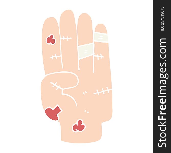 flat color illustration of injured hand. flat color illustration of injured hand