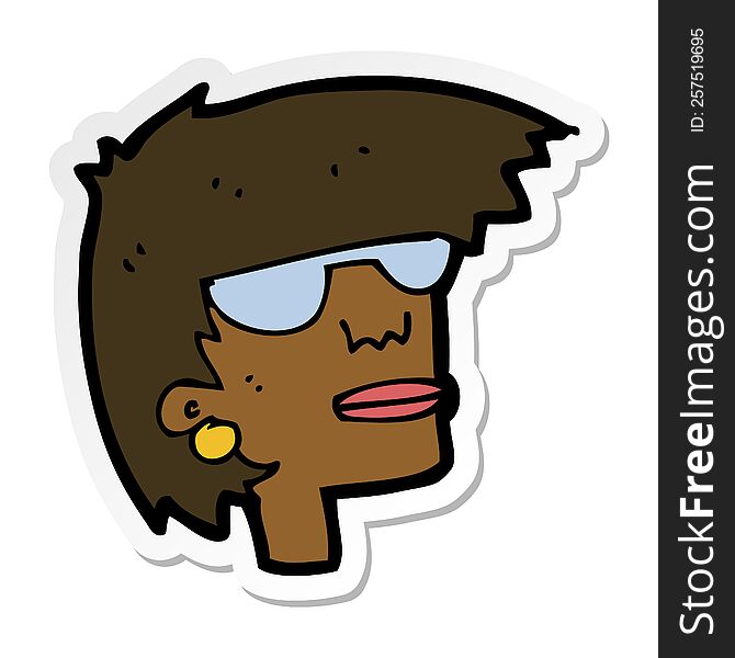 Sticker Of A Cartoon Female Face With Glasses