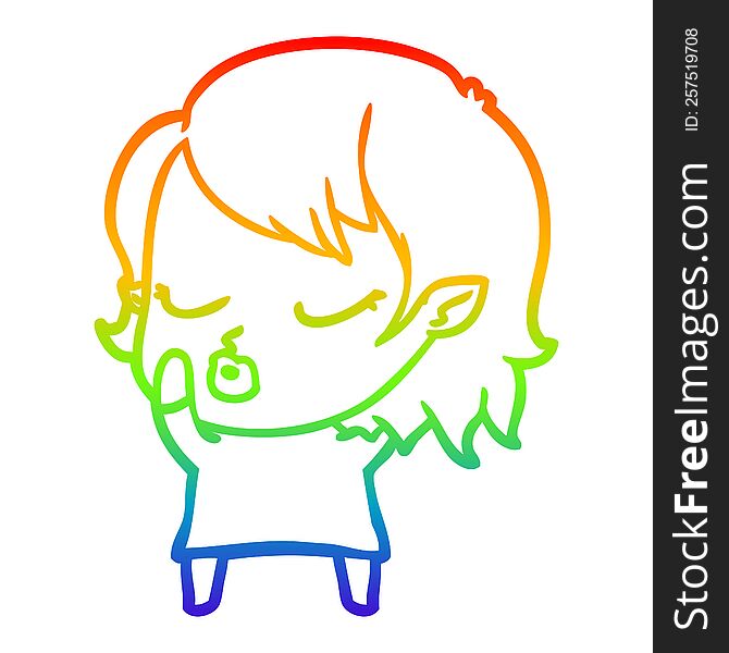 Rainbow Gradient Line Drawing Cute Cartoon Vampire Girl