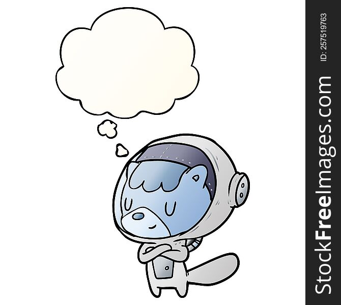 cartoon astronaut animal with thought bubble in smooth gradient style