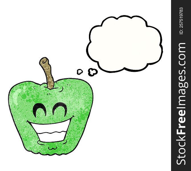 freehand drawn thought bubble textured cartoon grinning apple