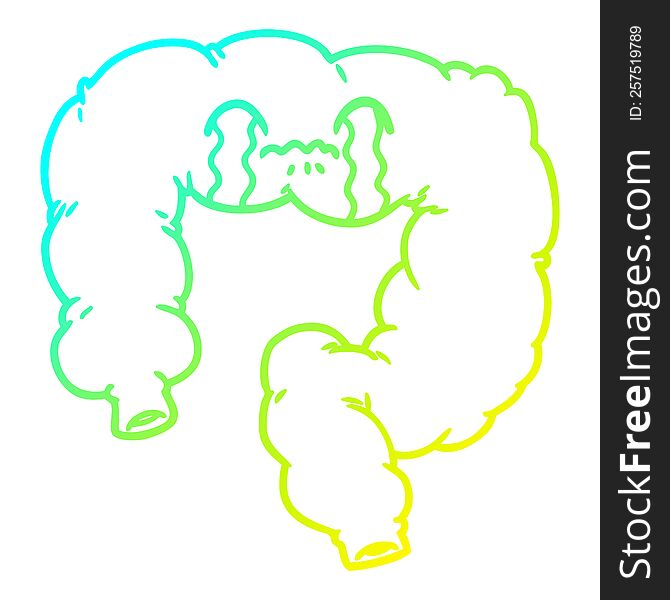 cold gradient line drawing of a cartoon colon