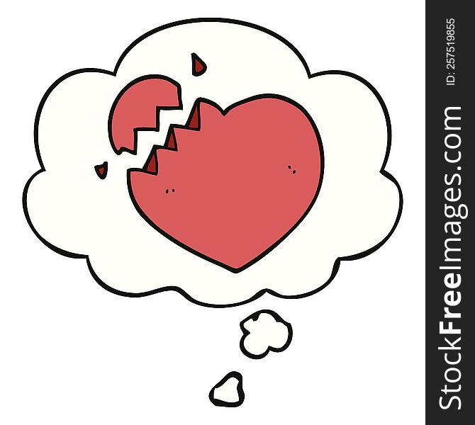 cartoon broken heart with thought bubble. cartoon broken heart with thought bubble