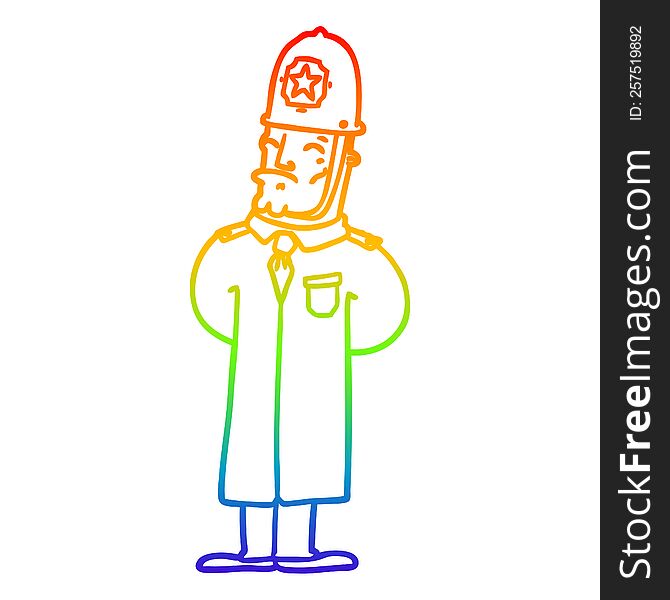 rainbow gradient line drawing of a cartoon policeman