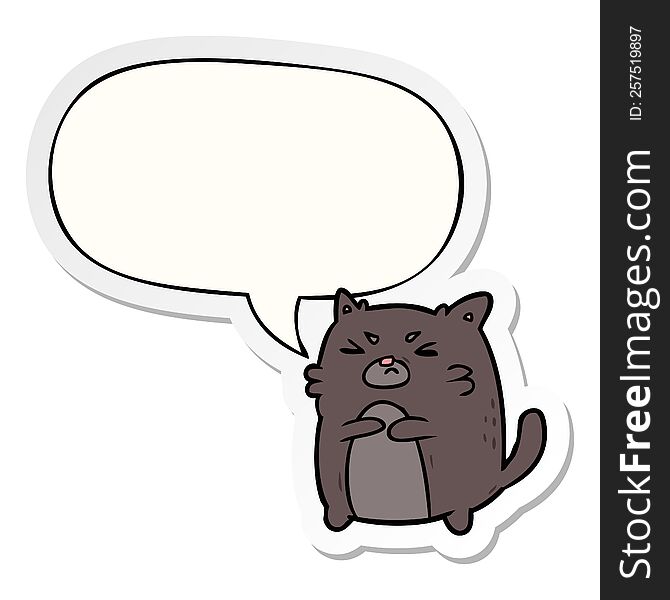 cartoon angry cat with speech bubble sticker. cartoon angry cat with speech bubble sticker