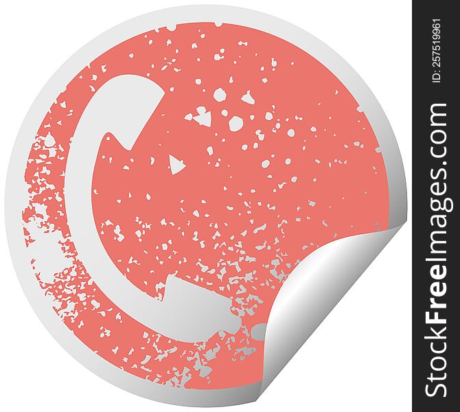 distressed circular peeling sticker symbol telephone receiver