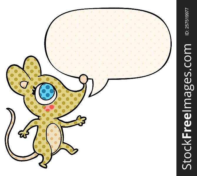 Cute Cartoon Mouse And Speech Bubble In Comic Book Style