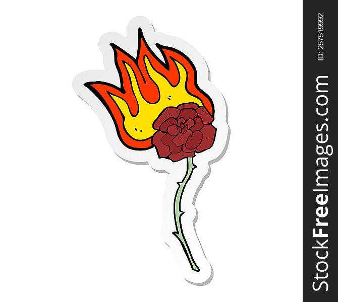 Sticker Of A Cartoon Burning Rose