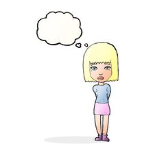 Cartoon Serious Girl With Thought Bubble Royalty Free Stock Photography
