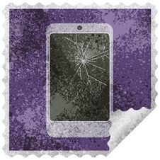 Cracked Screen Cell Phone Graphic Vector Illustration Square Sticker Stamp Stock Image