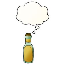Cartoon Potion Bottle And Thought Bubble In Smooth Gradient Style Stock Photo