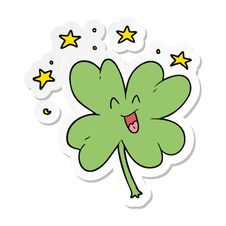 Sticker Of A Happy Cartoon Four Leaf Clover Royalty Free Stock Photo