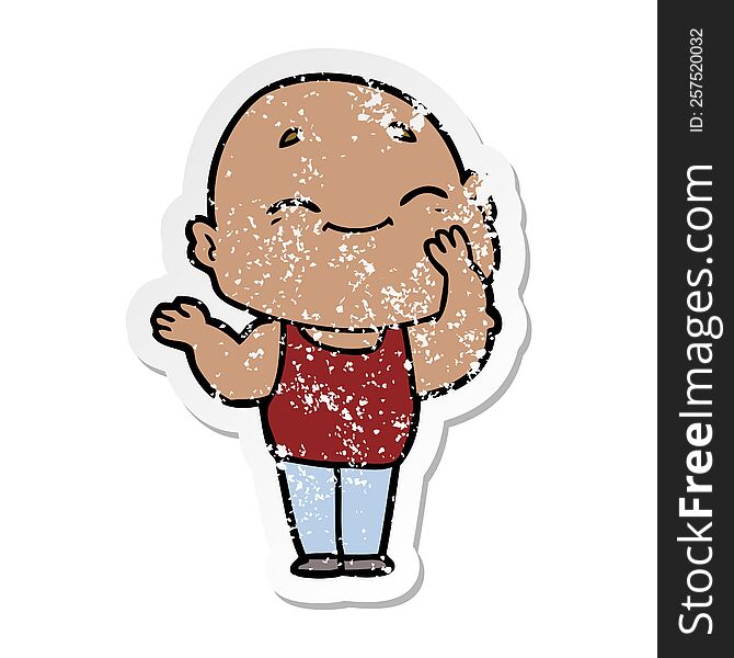 Distressed Sticker Of A Cartoon Happy Bald Man
