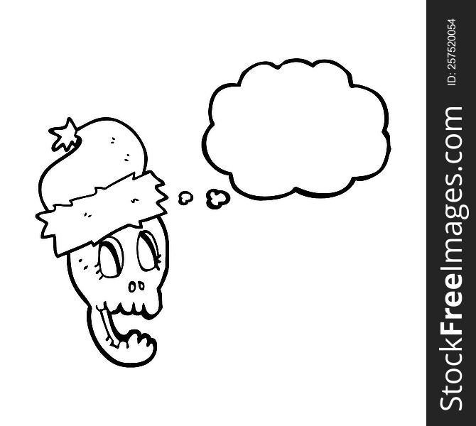 Thought Bubble Cartoon Christmas Hat On Skull