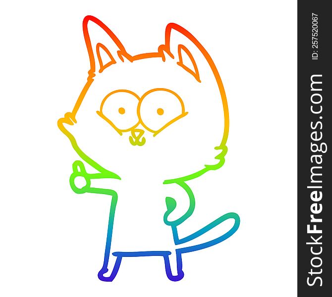 Rainbow Gradient Line Drawing Cartoon Cat Giving Thumbs Up