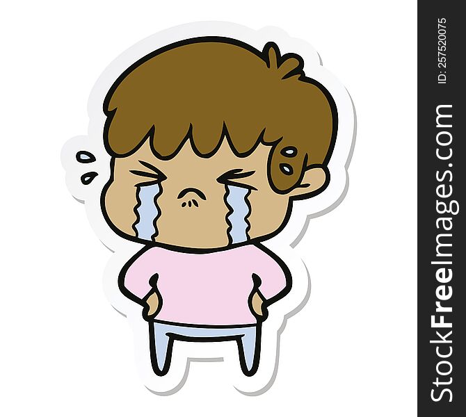 sticker of a cartoon boy crying