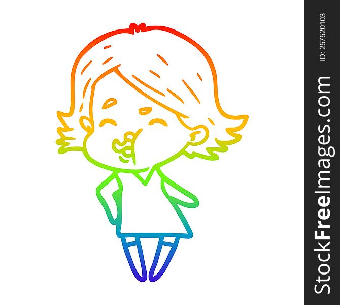 rainbow gradient line drawing cartoon girl pulling face