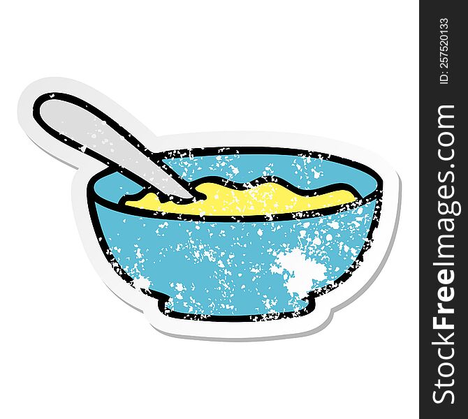 Distressed Sticker Of A Quirky Hand Drawn Cartoon Bowl Of Soup