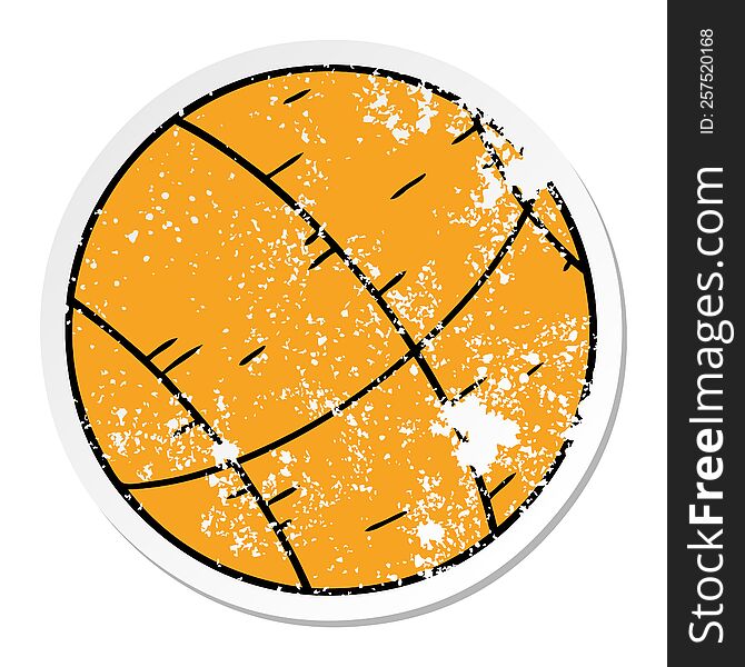 Distressed Sticker Cartoon Doodle Of A Basket Ball
