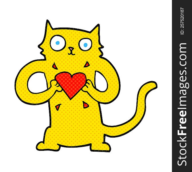 Cartoon Cat With Love Heart