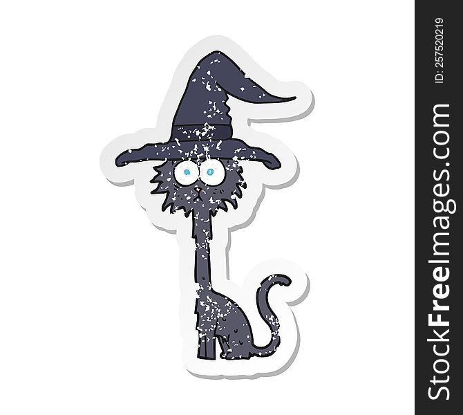 Retro Distressed Sticker Of A Cartoon Halloween Cat