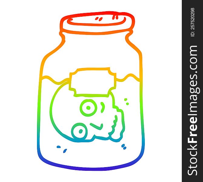 rainbow gradient line drawing of a cartoon head in jar