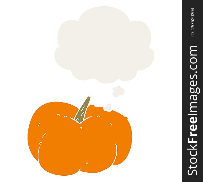 cartoon pumpkin squash with thought bubble in retro style