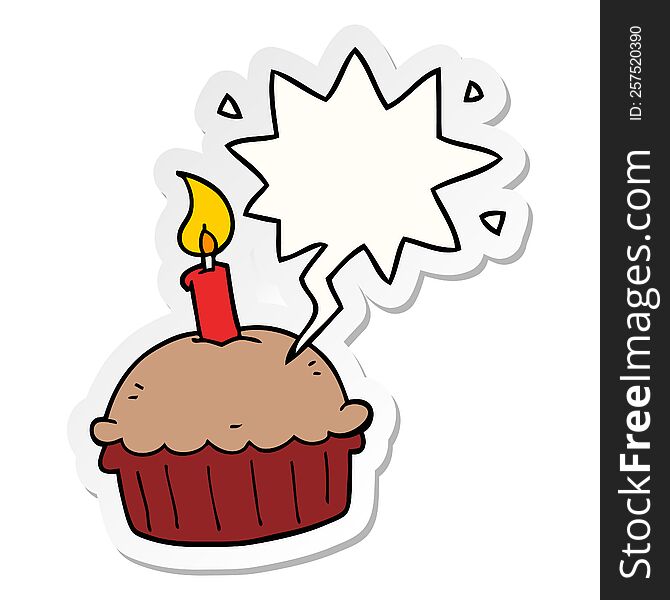 Cartoon Birthday Cupcake And Speech Bubble Sticker