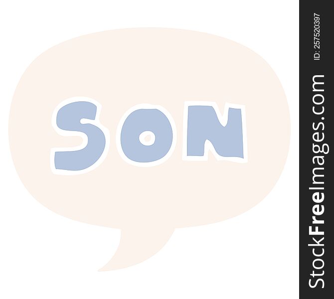 cartoon word son with speech bubble in retro style